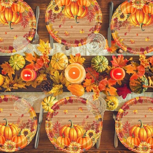 20 Pcs Happy Thanksgiving Party Disposable Paper Plates Fall Themed 9 Inch Round Dinner Plates for Autumn Party Decorations (Wood Grain Pumpkin Maple Leaves) - Image 5