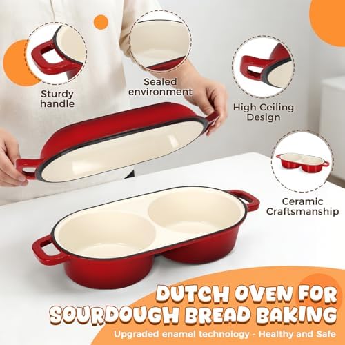 Double Dutch Oven for Sourdough Bread Baking, 2.6QT (Red) - Image 6