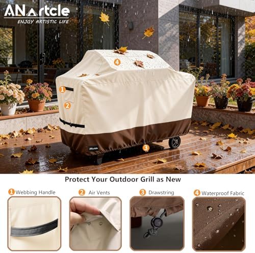 ANartcle Waterproof Extra Large Grill Cover for 86 Inch Island with Center Grill Head,600D Heavy Duty Waterproof All Weather Outdoorbar Island Kitchen Covers,Beige - Image 3