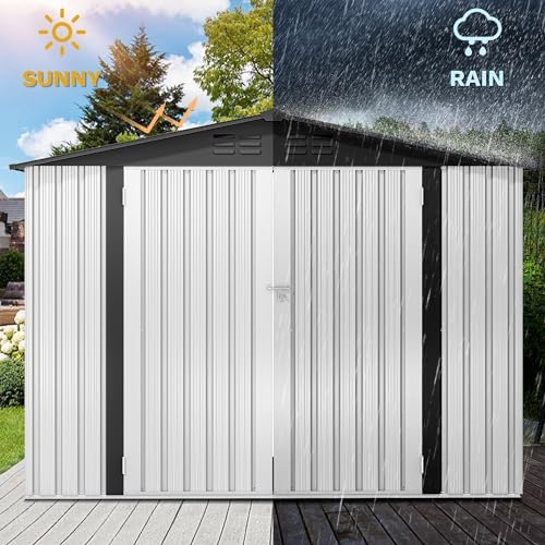 DWVO 7x5 ft Outdoor Storage Shed, Metal Waterproof w/Lockable Door - White - Image 3