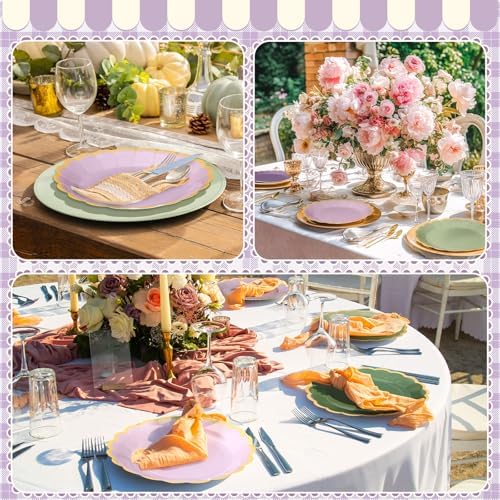 96 Pcs Sage Green Purple Paper Plates 9 Inch Scalloped - Image 5
