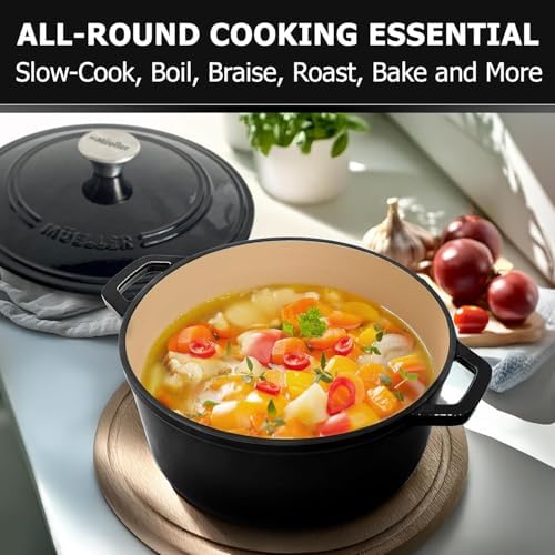 MUELLER HOME 7.5 QT Enameled Cast Iron Dutch Oven, Heavy-Duty, Oven-Safe up to 500° F & Across All Cooktops, Casserole Dish and Braiser Pan with Lid and Stainless Knob, Black - Image 6