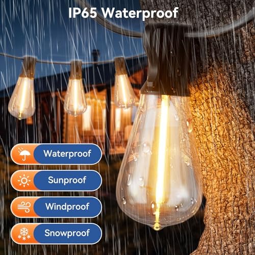 YOYONACY 100 FT Outdoor String Lights for Outside, IP65 Waterproof ST38 LED Shatterproof Bulbs, Dimmable & Timable, 3 Light Modes, Hanging Patio Edison Lights for Porch Backyard Cafe Bistro - Image 5
