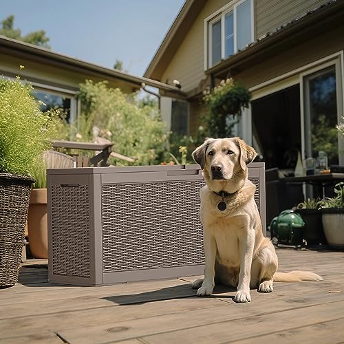 PatioZen 120 Gallon Resin Deck Box, Lockable Patio Outdoor Storage Box for Furniture, Garden Tools and Tools Storage, Waterproof Outside Storage Box (Grey) - Image 4