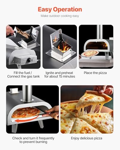 VEVOR Multi Fuel Pizza Oven Outdoor, 12 Inch Wood Fire & Propane Gas Pizza Oven, Pellet & Propane Pizza Maker with Thermometer, Pizza-Cook for Outside Kitchen Patio Camping & Backyard, Black - Image 6