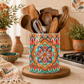 Orange Bohemian Kitchen Utensil Holder, Boho Style Ceramic Utensil Holder For Countertop Organizer, 6.3'' Winter Cooking Utensil Crocks Festivel Decor Utensil Storage Cup for Spatulas, Spoons by Unknown
