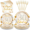96Pcs 30 Fabulous White and Gold Birthday Party Decorations Serves 24 by Greencian