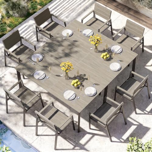 Outdoor Dining Set for 8, Aluminum Patio HDPS Outdooor Table and Chairs Set with Umbrella Hole, All Weather Patio Furniture Set, 10 Peice Patio Dining Table Set (Classic Gray) by ComfCove