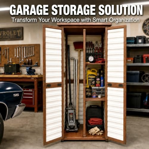Waterproof Outdoor Storage Cabinet, 69" Tall Fir Wood Vertical Tool Shed - Image 3