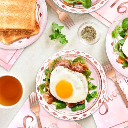 48Pcs Sweet 16 Party Decorations 16th Tableware Set Supplies Pink Disposable Birthday Plates Napkins Forks Serves 16 Sweet Sixteen Party Decorations For Girls - Image 5