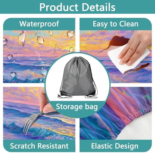 Piano Keyboard Picnic Table Cover with Bench Covers, Camping Essentials, Beach Seaside Sunset Purple Waterproof Windproof, Fitted Tablecloth Cover with Elastic Edge for Outdoor Garden 3 PCS 30x60 Inch - Image 5