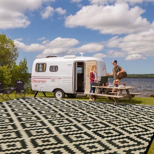 SAND MINE Reversible Mats, Plastic Straw Rug, Modern Area Rug, Large Floor Mat and Rug for Outdoors, RV, Patio, Backyard, Deck, Picnic, Beach, Trailer, Camping, Black & Beige, 10' x 14' - Image 5