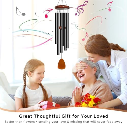 Bursvik 32" Aluminum Wind Chimes for Outside (Black), Patio Zen Decor Gift - Image 2