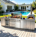 128" Outdoor Kitchen Island,Stainless Steel Natural Gas BBQ Grill with Pizza Oven, Rotisserie, Refrigerator, Granite Countertop, Storage Cabinets & Drawers 120,000 BTU. by INOTEVERITORY