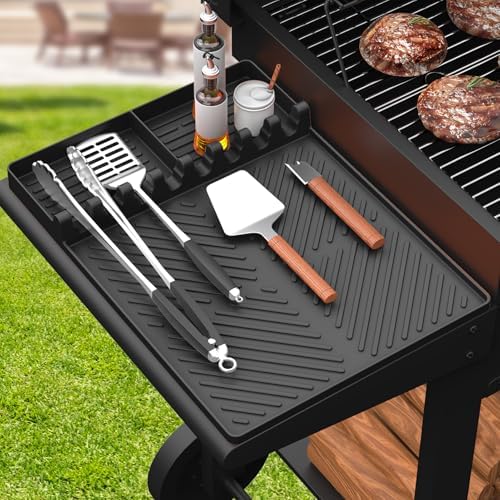 Silicone Griddle Tools Mat for Blackstone, Griddle Accessories Side Shelf Mat Grill Pad for Outdoor Grill Kitchen Counter Spatula Silicone Mat with Drip Pad (Black) by SARTNP