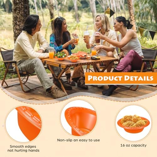 24 Pack 16oz Orange Disposable Plastic Bowls Dessert, Ice Cream, Salad, Soup Serving Cups for Party, Picnic, Food Snacks (Orange) - Image 3