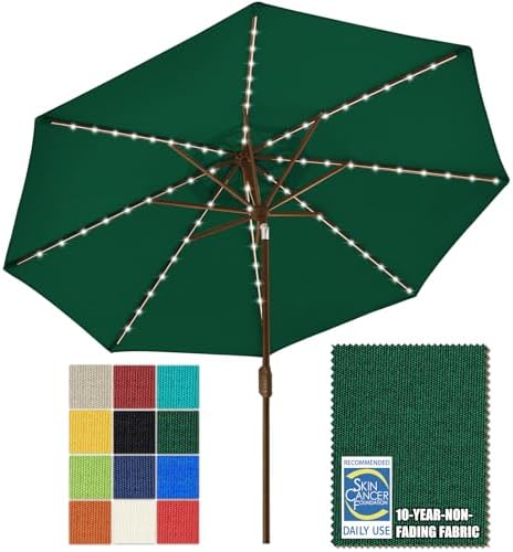EliteShade USA 10-Year-Non-Fading 9ft Market Patio Umbrella, Commercial Grade Table Sun Umbrella with 80 Solar LED Lights, Crank Open, Windproof & UPF 50+ UV Protection for Garden, Deck, Pool, Backyard, Forest Green by EliteShade