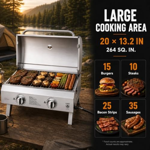 2-Burner Portable Propane Grill, 20,000 BTU Tabletop Gril - Image 5