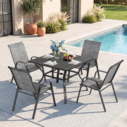 Outdoor Dining Set for 4, Metal Table and Stackable Chairs by CHINNLUU