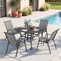 Outdoor Dining Set for 4, Metal Table and Stackable Chairs by CHINNLUU