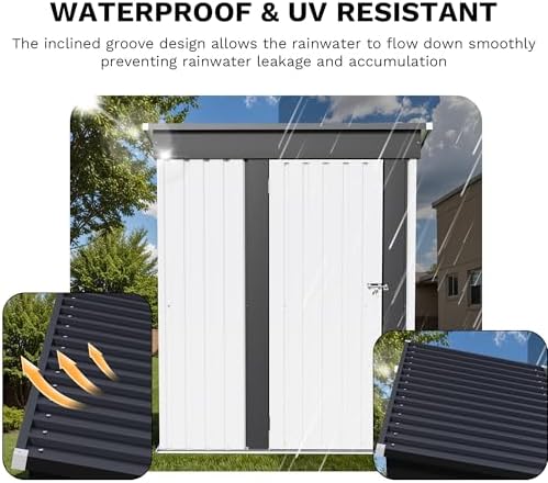 JUMMICO Metal Outdoor Storage Shed 5 x 3 FT Metal Shed with Lockable Door,Waterproof Garden Tool Shed Storage House for Backyard Patio Lawn,White - Image 5