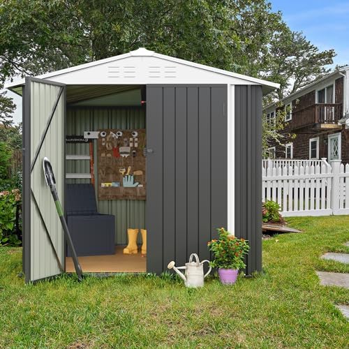 Flamaker 6x8 FT Storage Shed Waterproof Metal Garden Shed with Lockable Door Utility Tool Shed Outdoor Storage for Backyard, Patio and Lawn, Grey - Image 6