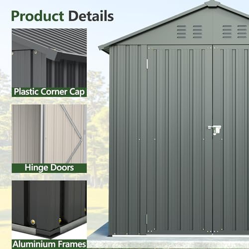 Thanaddo 6x6 ft Metal Outdoor Storage Shed,Metal Steel Utility Tool Shed Storage House with Window and Floor Kit for Backyard Garden Patio Lawn Black - Image 6