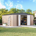 MXV 14 x 12FT Outdoor Storage Shed, Metal Garden Shed with Windows, Double Lockable Doors & Sloped Roof, Tool Sheds for Backyard Garden Patio Lawn, Brown by Unknown