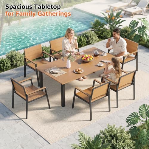 LazySunsets Outdoor Dining Set with Umbrella Hole (Gray/Teak, 7 Piece) - Image 4