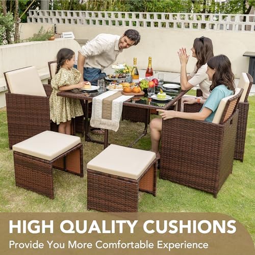 Devoko 9 Pieces Patio Dining Sets Outdoor Space Saving Furniture Sets,Beige - Image 6