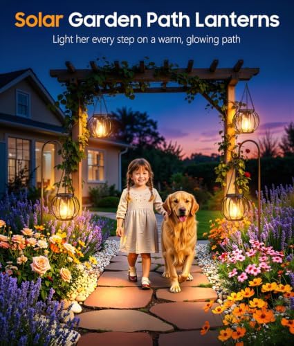 KOOPER Solar Lanterns Outdoor Waterproof, Upgraded Metal Hanging Solar Lights Outdoor Lanterns, Brighter Auto On/Off Outdoor Hanging Lantern for Yard Patio Pathway Porch Garden Decor 2 Pack - Image 4