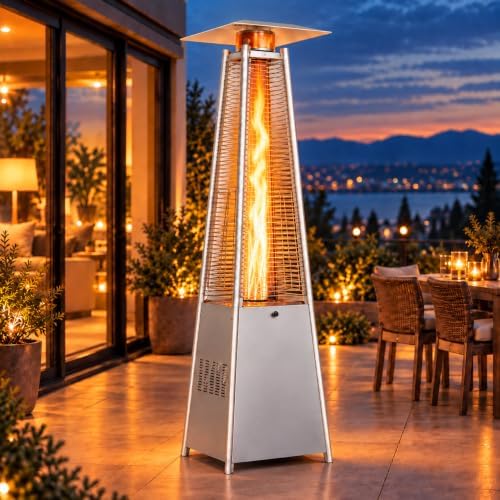 48,000 BTU Pyramid Patio Heater with Cover, Silver by KamerOut