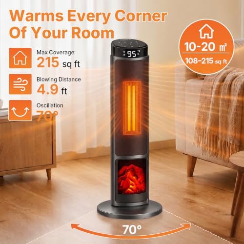 OLIXIS 23" Space Heater for Indoor Use, 70° Oscillation, 4 Modes - Image 2