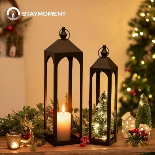 24" & 20" Large Outdoor Floor Lantern, Black Fall Porch Decor - Image 4