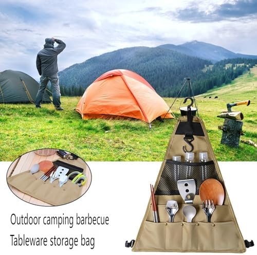 Portable Camping Kitchen Organizer – Hanging Triangle Utensil Storage Bag for Outdoor Cooking, Picnic & BBQ Accessories - Image 3