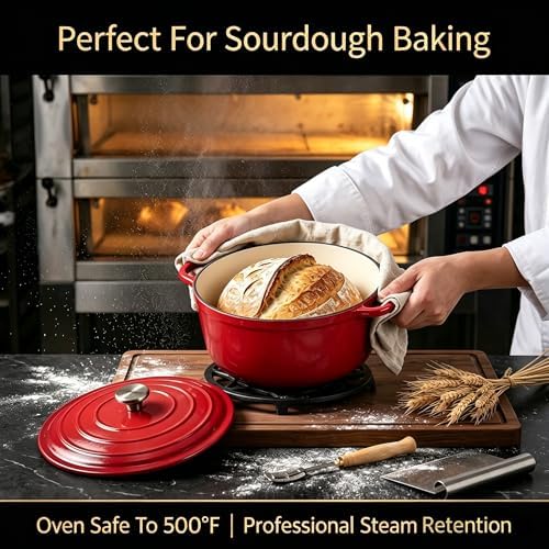 QuliMetal Enameled Cast Iron Cookware Set, 4-Piece Pots and Pans Set with Lids, 10.25" Skillet, 2QT Saucepan, 2.8QT & 4.8QT Dutch Ovens, Oven Safe to 500°F, All Stovetops Compatible - Rouge Red - Image 3