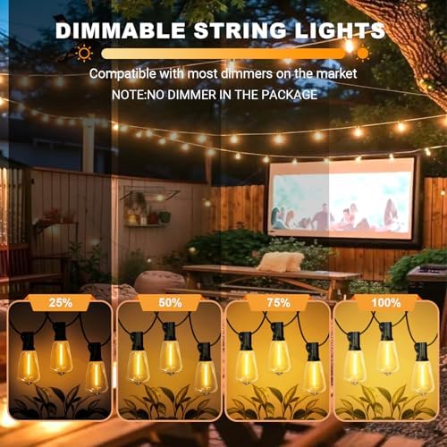 LAMPHOME LED Outdoor String Lights 100FT Patio Lights with 52 Shatterproof ST38 Vintage Edison Bulbs, Outside Hanging Light Waterproof for Porch, Deck, Garden, Backyard, Dimmable 2700K - Image 4