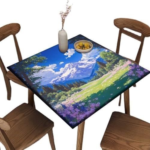 Tablecloth Wipeable, Mountain Majesty Pattern Printed on Polyester Fitted Table Cover, Use for Kitchen Patio Restaurant, Fit for 40" x 40" Square Tables by JRBSZMI2