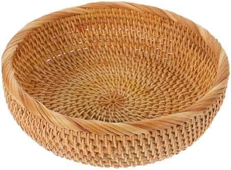 Hemobllo Large Handmade Woven Rattan Picnic Basket Sturdy Thick round Fruit Storage Basket for Outdoor Kitchen Food Serving and Organizing by Hemobllo