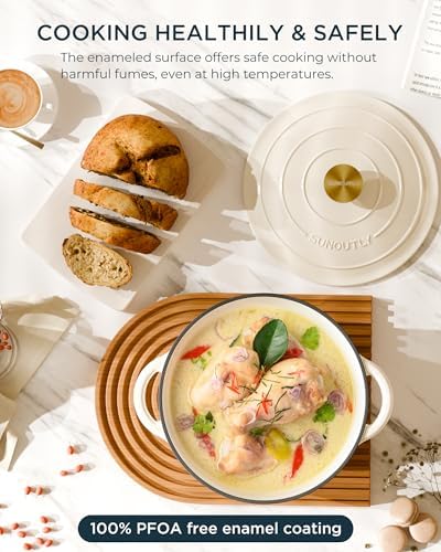 Enameled Cast Iron Dutch Oven, 7.5QT Pot with Lid, Cream White - Image 2