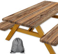Farmhouse Picnic Table Cover with Bench Covers Camping Essentials Brown Wood Grain Waterproof Windproof Camping Tablecloth Fitted Tablecloth Cover with Elastic Edge for Indoor Outdoor 3 PCS 30x72 Inch by Xguatan