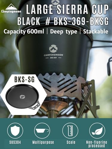 CAMPINGMOON 600ml Stainless Steel Camping Mug with Lid, 20oz Stackable Outdoor Cookware Measuring Scale, Titanium Oxide Film Black Finish Backpacking Campfire Use Soup Noodles Rice (Black (cup+lid)) - Image 2