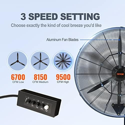 VEVOR 30 Inch Wall-Mount Misting Fan 3-speed IP44 Waterproof Oscillating - Image 3