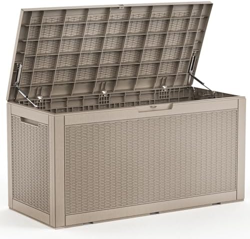 120 Gallon Waterproof Outdoor Storage Box,Resin Deck Box,Lockable Outside Storage Box Container for Patio Furniure,Garden,Pool Tools (120 Gallon,Grey) by MAIUSCOLI