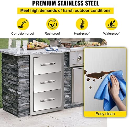 VEVOR Outdoor Kitchen Drawers 17"W x 30"H x 21"D Stainless Steel - Image 6