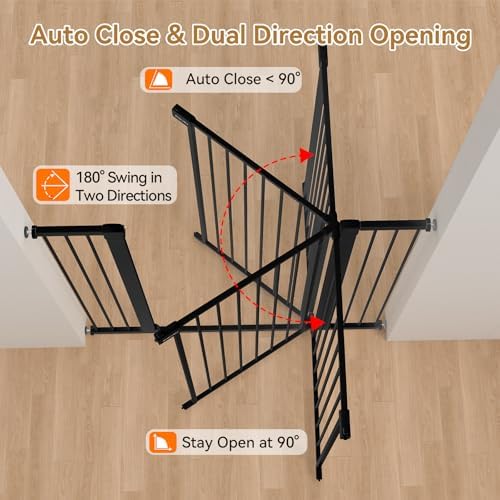 43 inch Tall Safety Baby Gate Adjustable 29.7-45.2inch Extra-Wide Metal Baby Gate Drill-Free Pressure-Mount Installation kit Self-Closing BabyGate for Stairwells、Doorways（Black） - Image 5