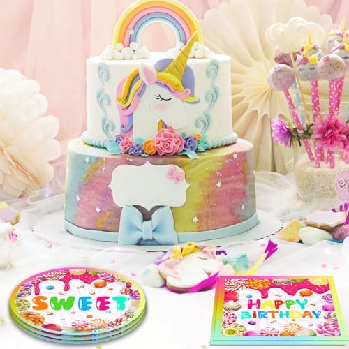 40Pcs Candyland Party Decorations Candy Paper Dessert Plates & Napkins - Image 5