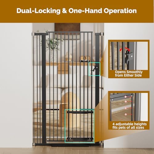 55.1" Extra Tall Pet Gate with Adjustable Cat Door, 29.5-35" Extra Wide Cat Gate, Pressure Mounted Walk Through Pet Safety Gate for Stairs, Doorways, Black - Image 6