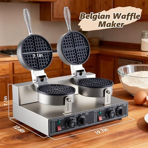Commercial Waffle Maker, 2400W Waffle Iron, Professional Waffle Baker Machine with Temp and Time Control, Non-Stick Baking Pan Stainless Steel for Restaurant Bakeries Kitchen Home - Image 2