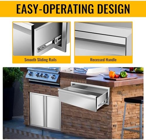 Outdoor Kitchen Drawers Stainless Steel 30W X 10H X 23D Inch, Flush Mount Single BBQ Island Drawers with Hidden Handle for Outdoor Kitchens, Patio or Grill Station - Image 5